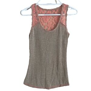Vintage Y2K Miss Me Lace Tank Sz S Mixed Media Knit Coral Pink Fitted Silhouette